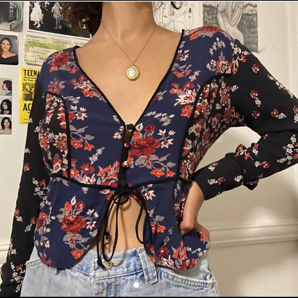 Free people long sleeve floral blouse